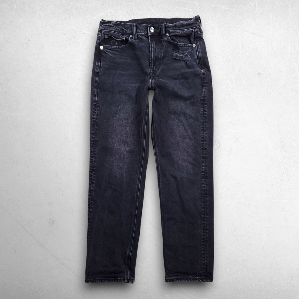 American Eagle Super High Rise Ankle Straight Jeans Women 4 Black Distressed